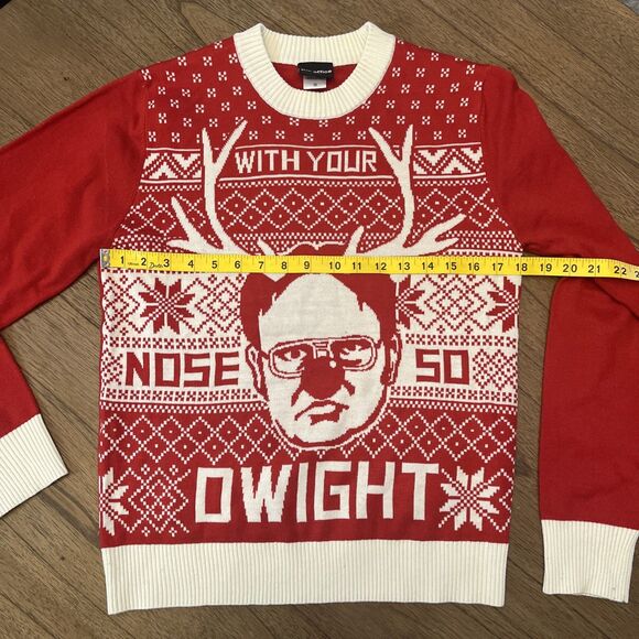 The Office Red Ugly Christmas Sweater With Your Nose So Dwight Adult S Red - Picture 5 of 8